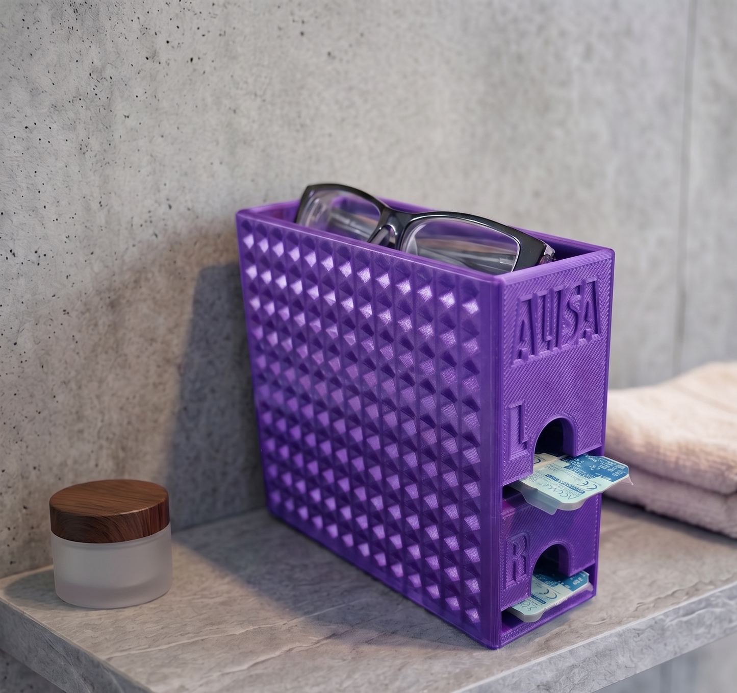 Kontaktlinsen-Organizer für 60 Tageslinsen- 3D-Druck Spender mit Brillenablage