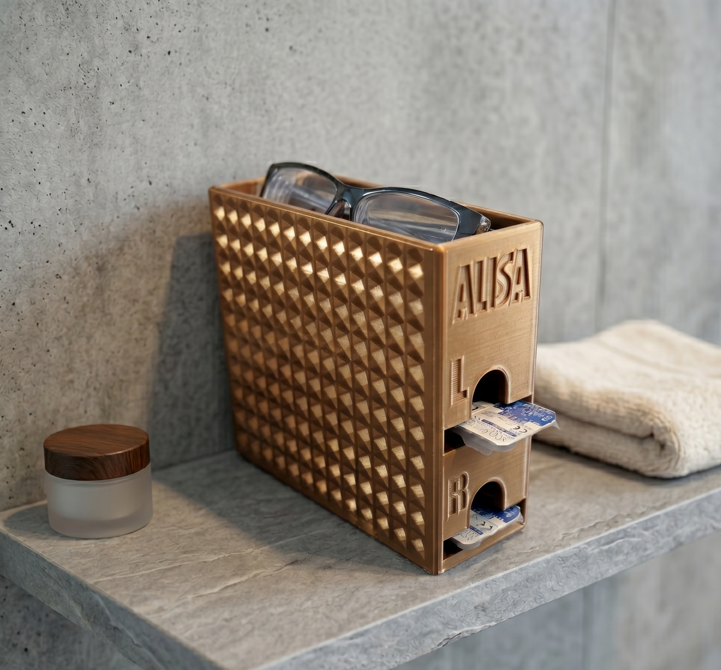 Kontaktlinsen-Organizer für 60 Tageslinsen- 3D-Druck Spender mit Brillenablage