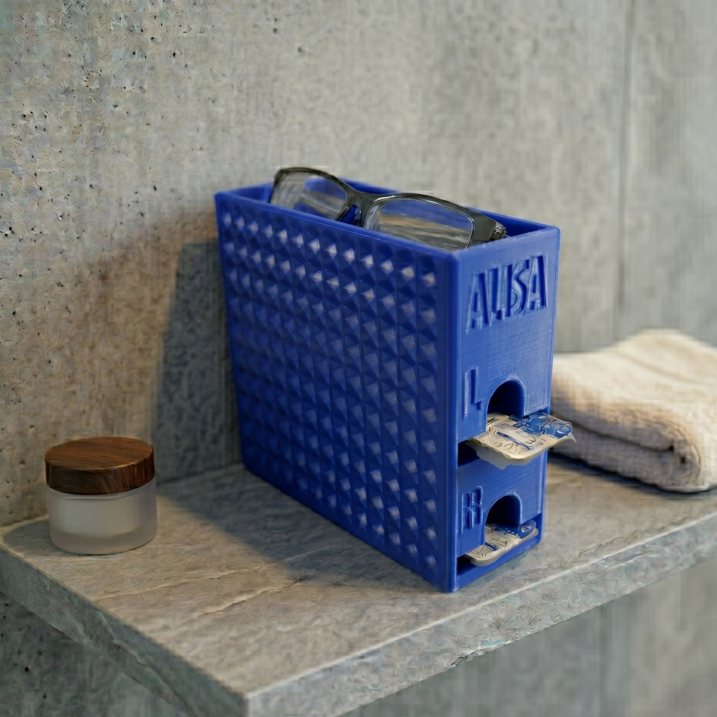 Kontaktlinsen-Organizer für 60 Tageslinsen- 3D-Druck Spender mit Brillenablage