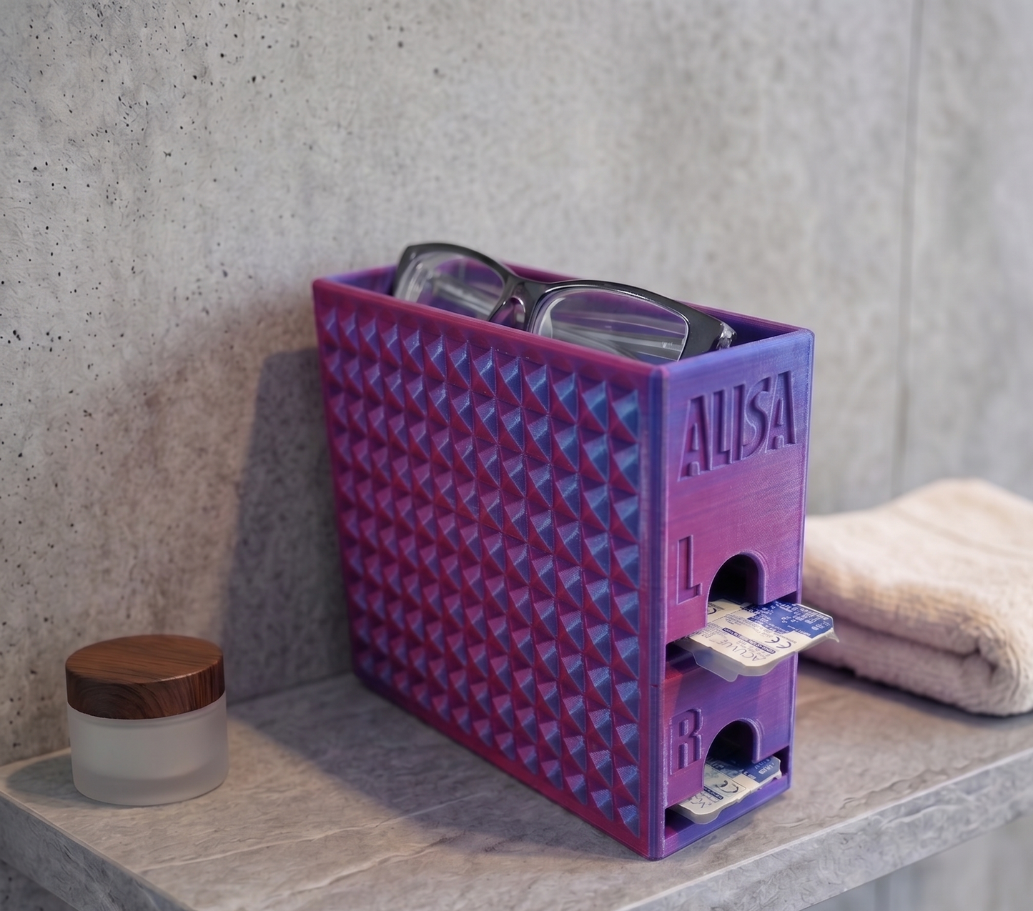 Kontaktlinsen-Organizer für 60 Tageslinsen- 3D-Druck Spender mit Brillenablage
